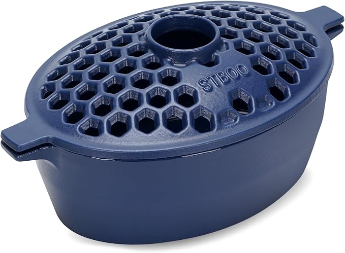 STBoo Wood Stove Steamer - Cast Iron Fireplace Humidifier | Indoor Pot for Home Heating | Bowl Fire Place Stove Covers Accessories Decorative | Matte Finish & Rust Resistan & 2.7 Quart, Blue