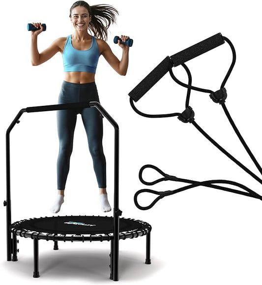 Jumpzylla Fitness Trampoline 40" or 48" | Foldable Mini Rebounder Trampoline for Adults with Bar | Durable, Quiet, Low-Impact Exercise Equipment for Indoor and Home Workouts (550 LBS Capacity)-FlexoryFit
