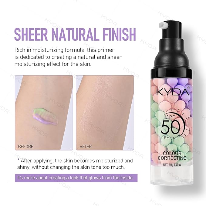 KYDA 2PCS Color Correcting Primer,SPF Makeup 50 PA+++,Color Correcting Serum, Moisturizing Makeup Primer, One Step Brightening Primer to Even Skin Tone, Oil Control Skin Corrector,Purple Pink Green-FlexoryFit
