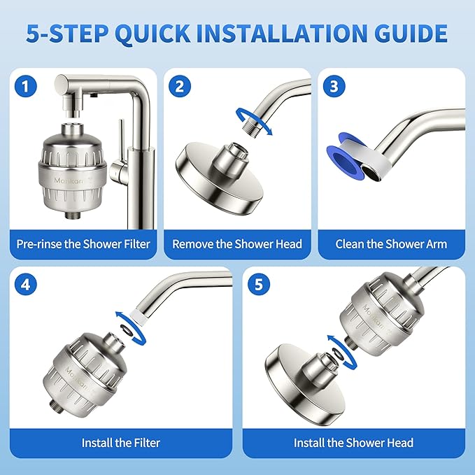 Heavy Duty Shower Filter - Monkami High Pressure Shower Head Filter For Hard Water, 99% Removal Chlorine, Fluoride & Heavy Metals - Brushed Nickel (2 QTY, HD-SF500)