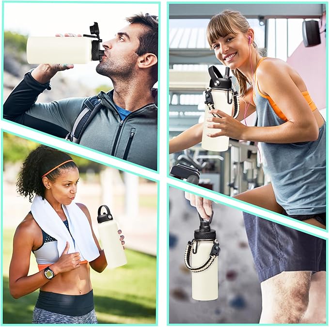 Insulated Water Bottle - 32oz 40oz 64oz Water Bottles with Straw & Spout Lids, Carrier Bag, Paracord Handle and Flask Boot, Reusable Stainless Steel Water Bottle, Metal Canteen Mug for Work-FlexoryFit