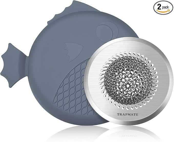 TRAPMATE Sink Drain Strainer & Stopper, Easy Clean Kitchen Sink Strainer with Stopper, Revolutionary Stainless Steel Drain Stopper Kitchen Sink Basket, Garbage Disposal Strainer for US Drain (Grey)