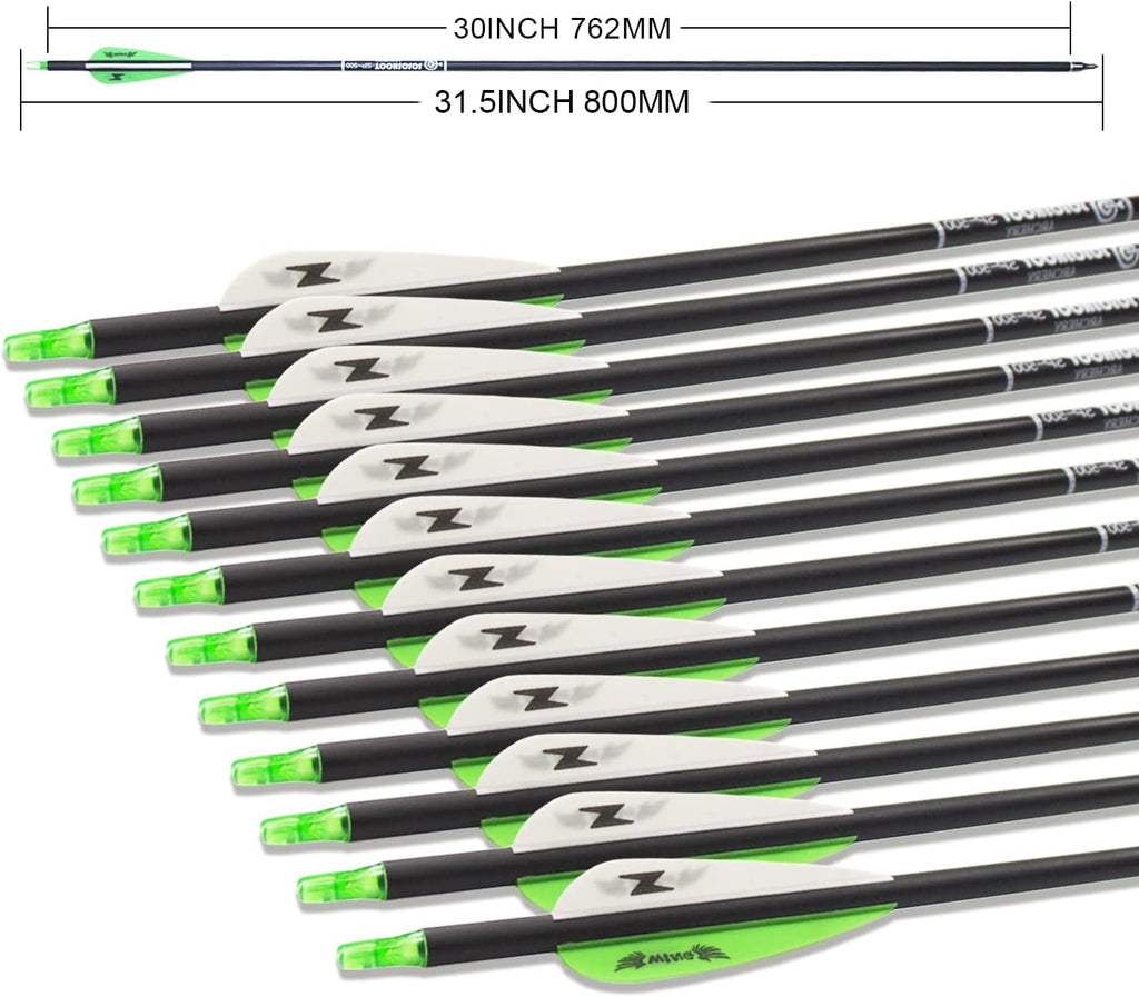 31inch Carbon Arrow Archery Targeting Practice Hunting Arrows for Compound & Recurve Bow with Removable Tips(Pack of 12)