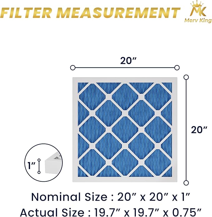 MervKing 20x20x1 Air Filter | MERV 11 | MPR 1000-1200 Ultra Pro | 4-Pack | Pleated HVAC AC Furnace Replacement Air Filters | Actual Size: 19.7" x 19.7" x 0.75"