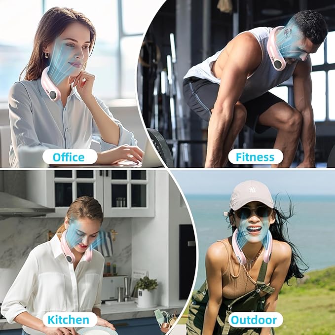 Portable Neck Fan,Hands Free Personal Wearable Bladeless Fan,6000mAh USB Rechargeable,360° Cooling,LED Display,4-Speeds,Birthday Gifts for Men Women Dad Mom,Outdoor Indoor Travel Camping (Pink)