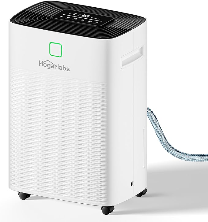 6,000 Sq.Ft 100 Pints Dehumidifier for Home, HOGARLABS Dehumidifier for Basement Large Room with Drain Hose, 1.32 Gal Water Tank, Auto Defrost, 24H Timer, Intelligent Humidity Control