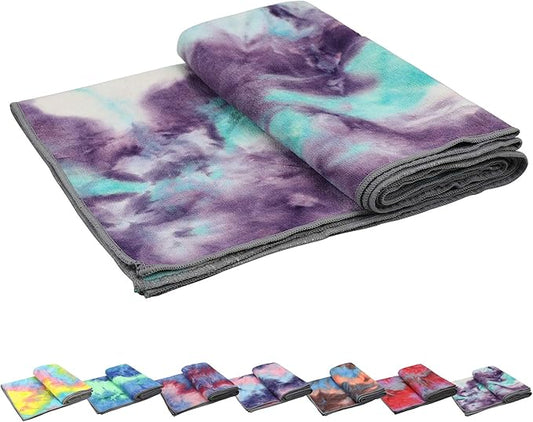 Yoga Towels , Non Slip Hot Yoga Towel Skidless Waffle Texture, 100% Absorbent Odorless Microfiber Yoga Blanket, Standard Sized 24 inchx72 inch Mat Towel,for Hot Yoga, Bikram, Pilates (Green & Pink)-FlexoryFit