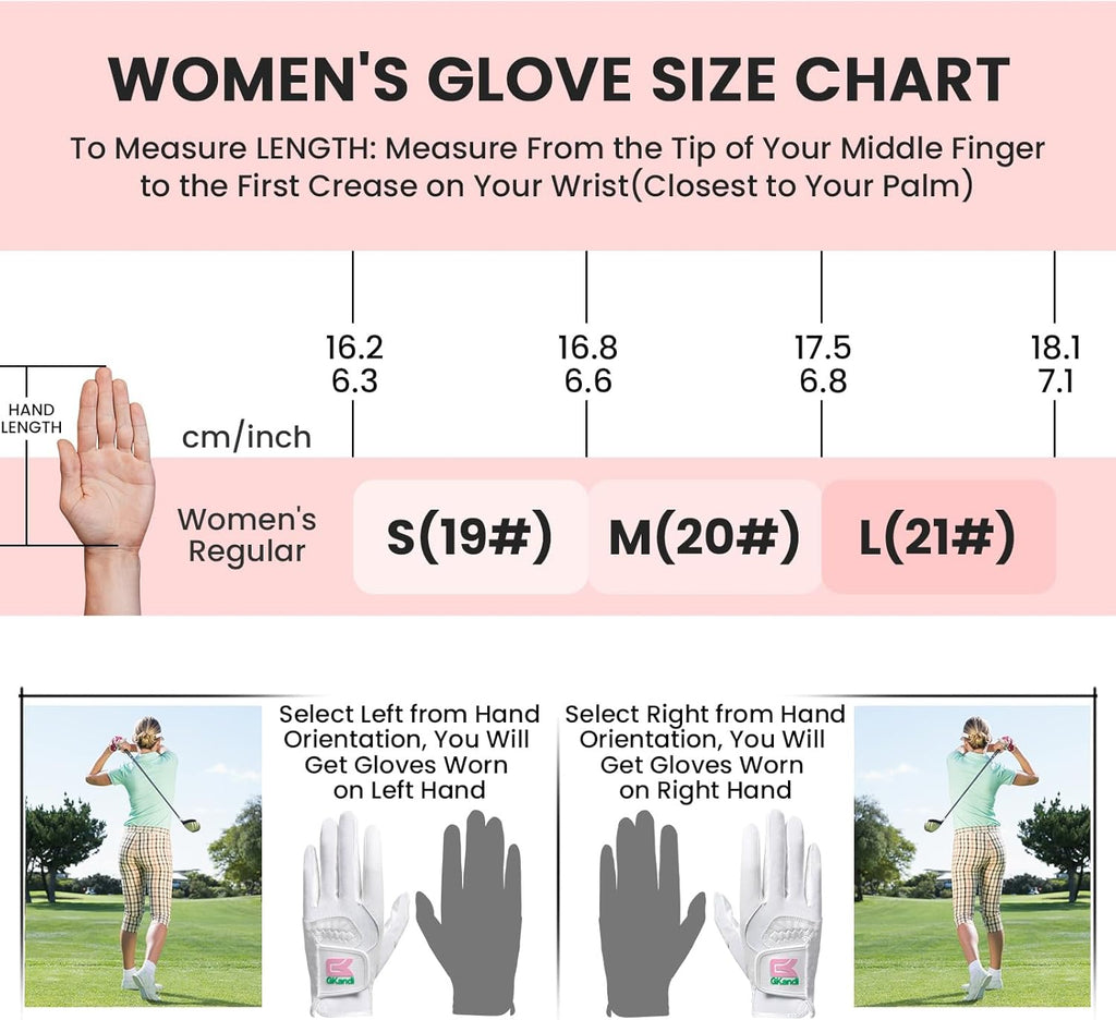 Golf Gloves Women Left Right Handed Golfer Rain Grip Hot Wet All Weather Value 2 Pack, Left Hand Right Pink Womens Golf Glove Breathable Flexible Mesh for Ladies
