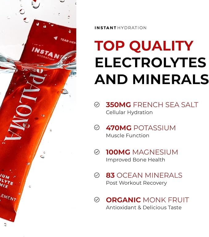 Instant Hydration Electrolytes Powder Packets - Paloma Electrolyte Drink Mix - Zero Sugar - Keto, Vegan, Gluten-Free, Non-GMO - Boost Recovery, Brain Health, Muscle & Tissue Support- 30 Sticks-FlexoryFit