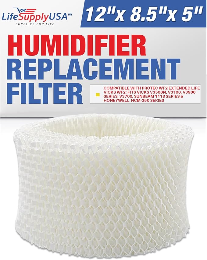 LifeSupplyUSA Humidifier Filter Compatible with Protec WF2 Extended Life Vicks WF2; Fits Vicks V3500N, V3100, V3900 Series, V3700, Sunbeam 1118 Series & Honeywell HCM-350 Series;