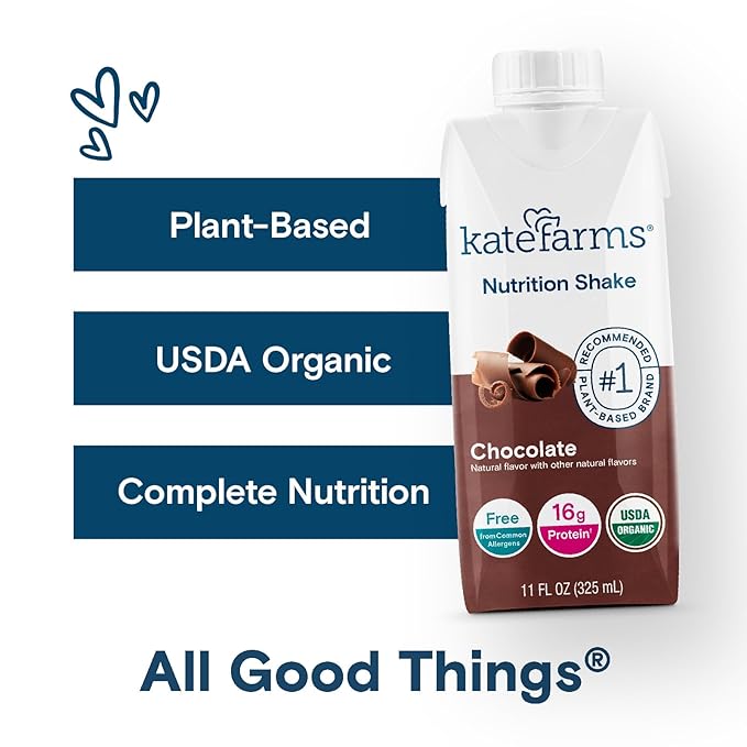 KATE FARMS Organic Nutrition Shake, Chocolate, 16g protein, 27 Vitamins and Minerals, Protein Meal Replacement Drink, Plant Based, 11 oz (6 Pack)-FlexoryFit