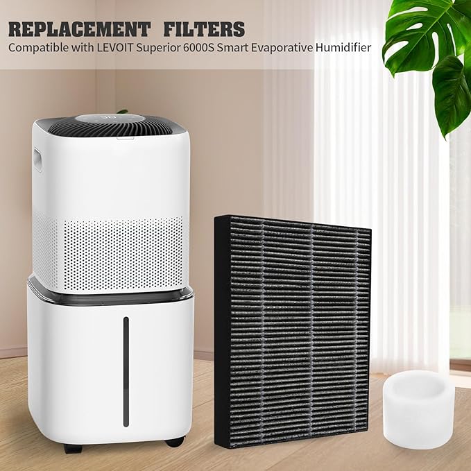 DerBlue 4pcs Wick Replacement Filter and 2pcs Top Fill Humidifier Replacement Filters Compatible with LEVOIT Superior 6000S Smart Evaporative Humidifier