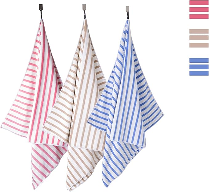 JML Microfiber Beach Towels, Bath Towel Set (4 Pack, 27" x 55") - Extra Large, Soft, Absorbent, Fast Drying, Multipurpose for Hair, Bathroom, Swimming, Fitness, Sport, Yoga -Stripe Pink-FlexoryFit