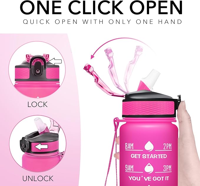 Hyeta 32 oz Water Bottles with Times to Drink and Straw, Motivational Water Bottle with Time Marker, Leakproof, Drinking Sports Water Bottle for Fitness, Gym and Outdoor-FlexoryFit