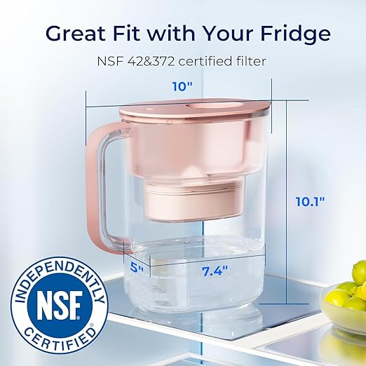 Waterdrop Water Filter Pitcher with 1 Filter, 200-Gallon Long-Life, 10-Cup Large Water Filter Pitcher, NSF Certified, 5X Times Lifetime, Reduces PFOA/PFOS, Chlorine, Pink