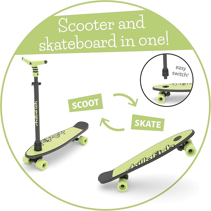 Chillafish Skatieskootie Customizable Training Skateboard and Lean-to-Steer Scooter with Detachable Stability Handlebar, Ages 3+-FlexoryFit