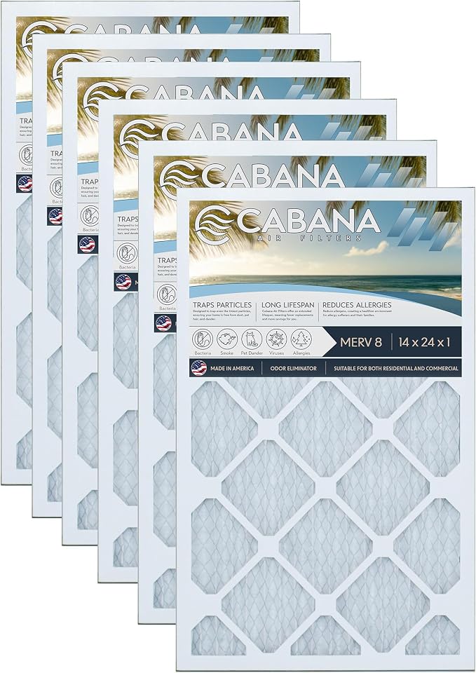 Cabana Filters 6-Pack 14x24x1 MERV 8 AC Furnace Air Filter by CabanaAirFilters