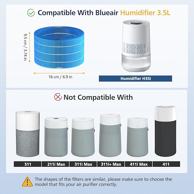 4 Pack Humidifier H35i Wick Filter Replacement Compatible with Blueair Premium Smart Humidifier 3.5L for Large Room Soothing Water Vapors Through Particle & Mineral Collect
