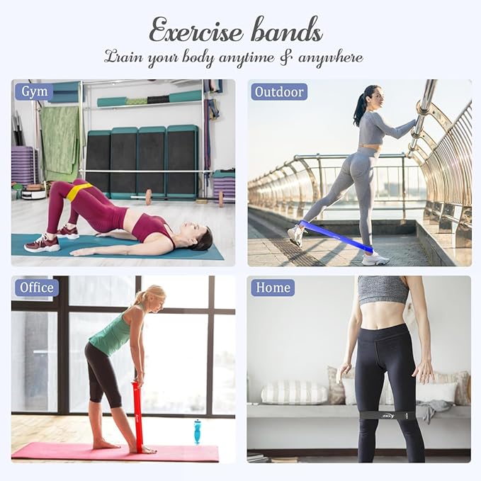 VEICK Resistance Loop Exercise Bands, Elastic Workout Bands for Men Women, Set of 5 Different Resistance Levels Stretch Band for Home Fitness Stretching Strength Training Physical Therap-FlexoryFit