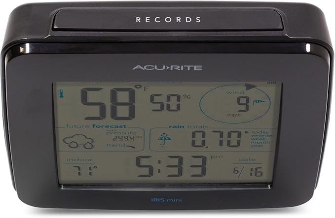 AcuRite Iris® Weather Station with Mini Wireless Display for Temperature, Humidity, Wind Speed, Wind Direction, Historic Rainfall Totals, and Hyperlocal Forecast with Built-in Barometer (01122M)