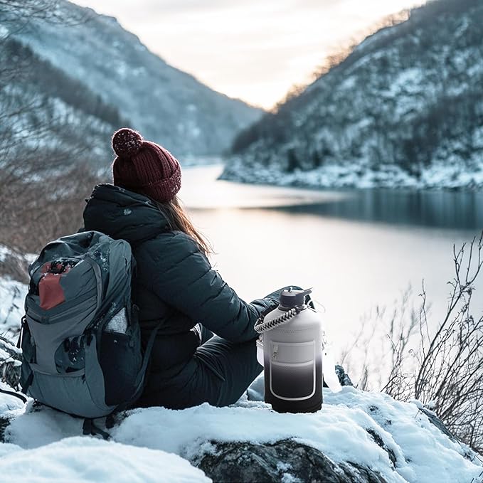 1 Gallon Water Bottle Insulated | Thickened Stainless Steel Vacuum Metal Water Jug | Portable Sports Large for Gym and Hiking with Straw, Carrier Bag, Handle Strap | BPA-Free 128 oz-FlexoryFit