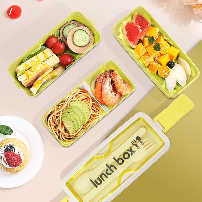Iteryn Bento Box Lunch Box, 3 Layers Stackable Lunch Containers with Compartments-Leakproof Eco-Friendly Meal Prep Containers-FlexoryFit