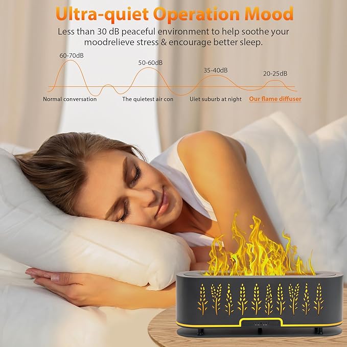 Essential Oil Diffusers, Flame Air Diffuser, 200ml Aromatherapy Diffuser with 2 Mist Mode 4 Timer Up & Waterless Auto-Off Protection for Bedroom Home, Office(Wheat-Gray)