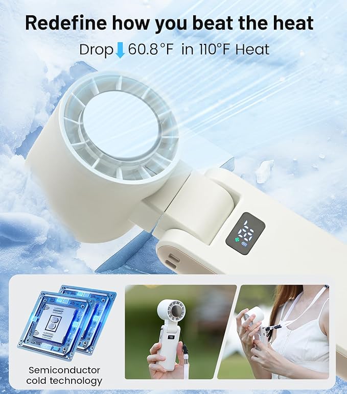 PEAKFLOW Handheld Fan with Ice Cooler,Foldable,Mini Pocket Size, Digital Display, 4000mAh Rechargeable Battery,4-Speed,4-in-1 Portable Fan for Travel and Outdoor
