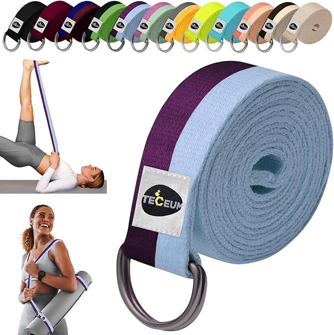 TECEUM Yoga Strap & Mat Strap – 2 IN 1 – Cotton – 6 ft 8 ft 10 ft (30+ colors) – Adjustable Non-Slip Belt for Yoga, Pilates, Stretching, Physical Therapy, Fitness & Home Workout – For Carrying Mats-FlexoryFit