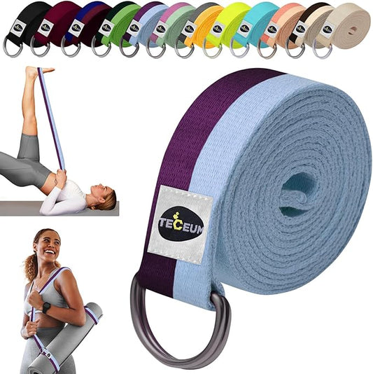 TECEUM Yoga Strap & Mat Strap – 2 IN 1 – Cotton – 6 ft 8 ft 10 ft (30+ colors) – Adjustable Non-Slip Belt for Yoga, Pilates, Stretching, Physical Therapy, Fitness & Home Workout – For Carrying Mats-FlexoryFit