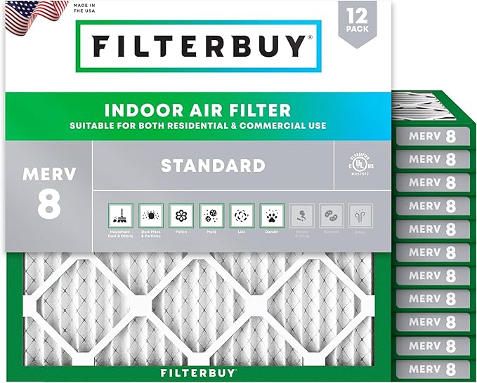 Filterbuy 11.25x11.25x1 Air Filter MERV 8 (MPR 700) Dust Defense Replacement (12-Pack), Electrostatic Pleated HVAC AC Furnace Filters, Made in USA (Actual Size: 11.25 x 11.25 x 0.75)