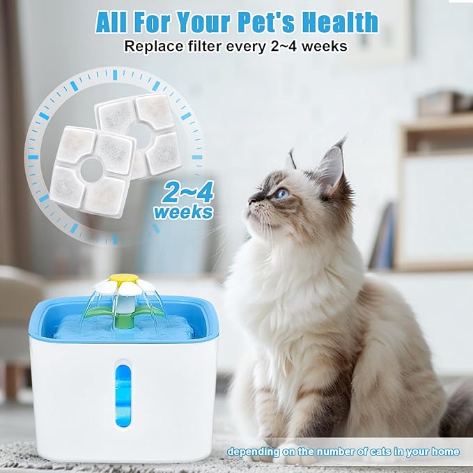 Cat Water Fountain Filter Replacement, 8 Pack Cat Fountain Filters Compatible with Top Square 84oz/2.5L Automatic Pet Fountain Dog Water Dispenser, 3 Filtration System Replacement Pet Filters