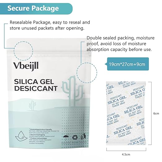 5 Gram (50 Pack) Color-Indicating Silica Gel Packets, Premium Food Grade Desiccant - Rechargeable Moisture Absorbers for Food Storage, Electronics, 3D Filament & Safes