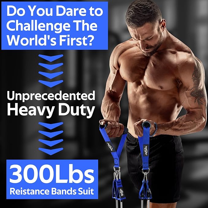 WALITO Resistance Bands Set - Exercise Bands with Handles, Door Anchor, Legs Ankle Straps, for Heavy Resistance Training, Physical Therapy, Muscle Training, Yoga, Home Workouts-FlexoryFit