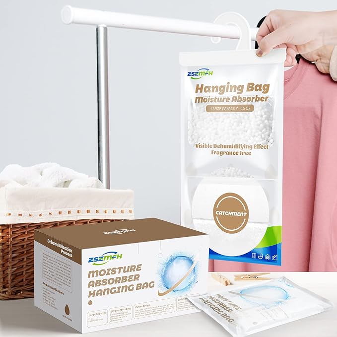 ZSZMFH 10 Pack Moisture Absorber Hanging Bags, Fragrance Free Humidity Packs, 15 OZ Dehumidifier Bags Effectively Trap Extra Moisture,Hanging Closet Dehumidifier Bags-425g/pack