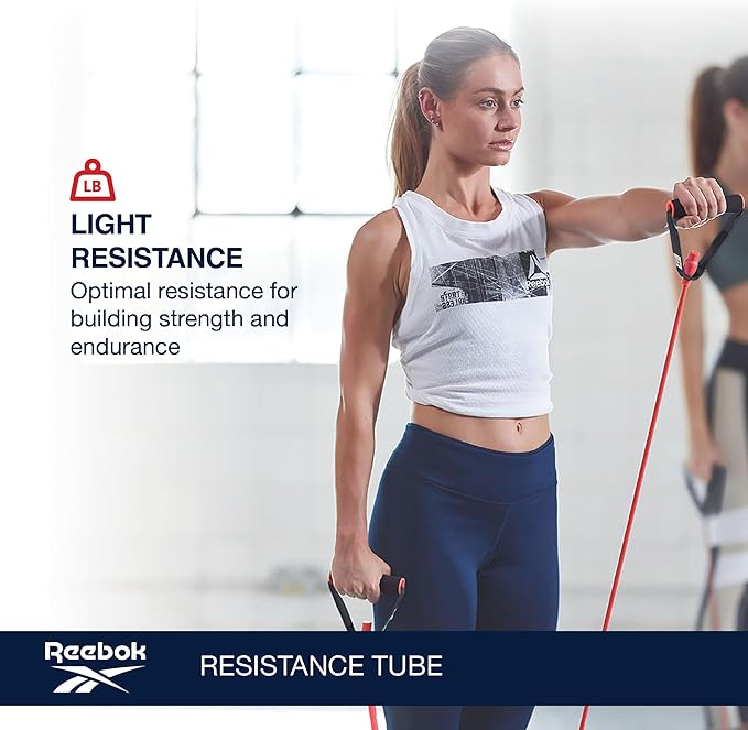 Reebok Resistance Tube Full Body Workout, Warm-Up & Strength Training Resistance Bands with Handles, Non-Slip Stretch Bands for Exercise, Fitness Bands for Men & Women-FlexoryFit