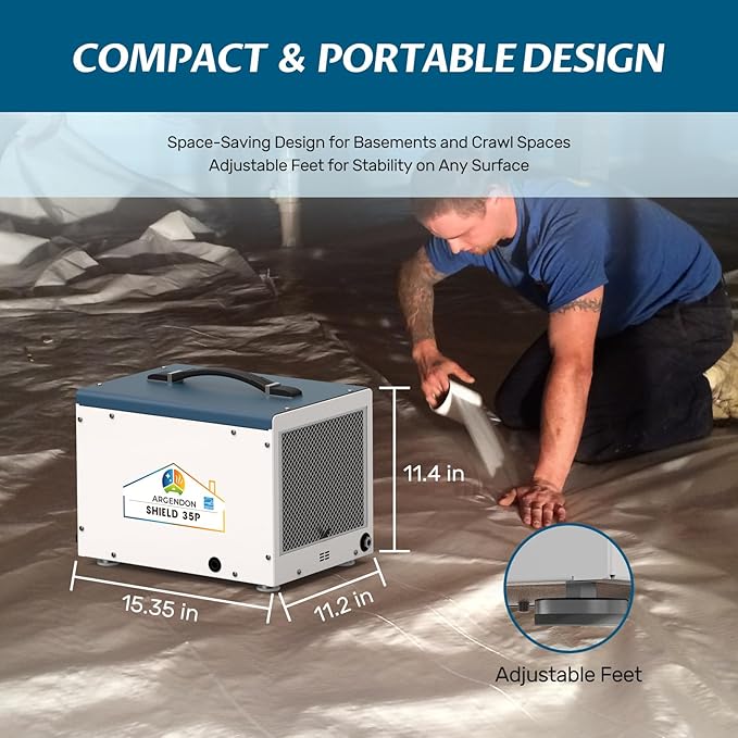 ARGENDON Crawlspace Dehumidifier with Pump, 70 Pint Energy Star Commercial Dehumidifier for Basement with Drain Hose, Auto Defrost, Memory Starting, GLGR, Up to 1000 Sq Ft