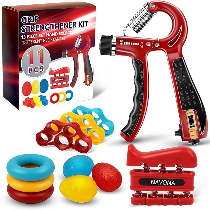 11PCS Grip Strength Trainer Kits, Hand Gripper Strengthener, Forearm Strengthener, Finger Strengthener, Finger Exerciser, Hand Exerciser, Stress Relief Ball, Grip Ring, for Muscle Building, Recover Hand Injury-FlexoryFit