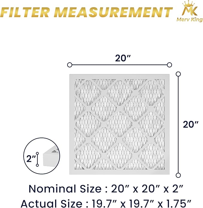 MervKing 20x20x2 Air Filter | MERV 8 | MPR 600-700 Ultra Plus | 4-Pack | Pleated HVAC AC Furnace Replacement Air Filters | Actual Size: 19.7" x 19.7" x 1.75"
