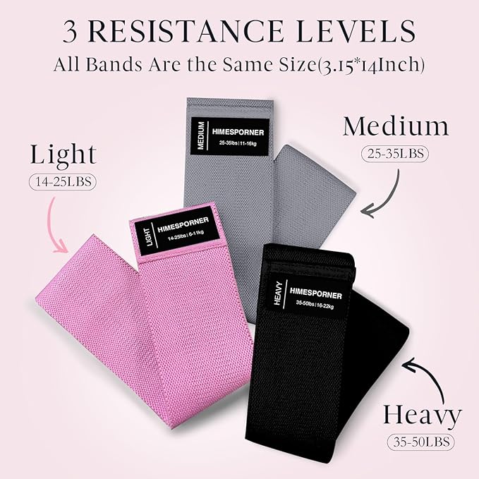 Wide Fabric Resistance Bands for Working Out, 3 Level Non-Slip Exercise Booty Bands for Women & Men Leg and Glutes with Hair Ties and Tape Measure - for Home Gym Workout, Yoga, Pilates-FlexoryFit