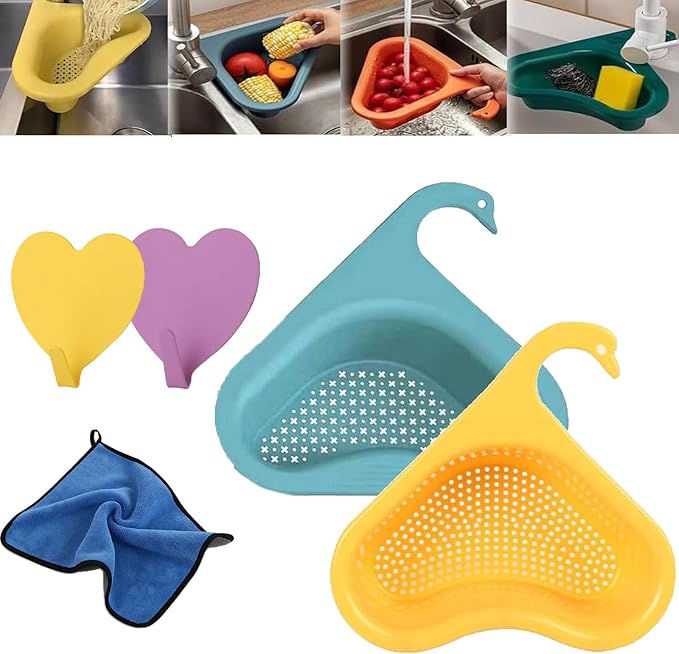 Faucet Hanging Filter Basket for Kitchen Sink, Faucet Hanging Filter Basket, Kitchen Sink Drain Basket Swan, Multifunctional Drain Basket for Kitchen Drain Strainer (2 Pcs D)