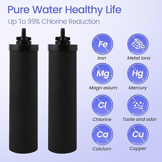 Amwater NSF/ANSI 42&372 Certification 2.25G Stainless Steel Gravity-Fed Water Filter System with 2 Black Purification Filter, 2 Fluoride Water Filter,Sight Glass Spigot, 6inch Stand