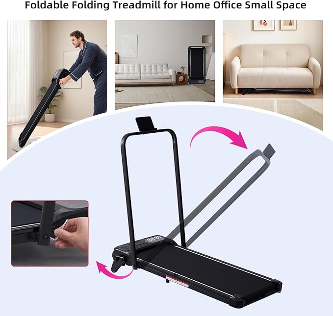 Electric Walking Pad Treadmill with Adjustable Incline and Handle Bar, 3.5HP Small PortableTreadmills for Home Office Small, 4 in 1 Folding Foldable Treadmill with Handles, 0.6-7.6MPH, 350LBS-FlexoryFit