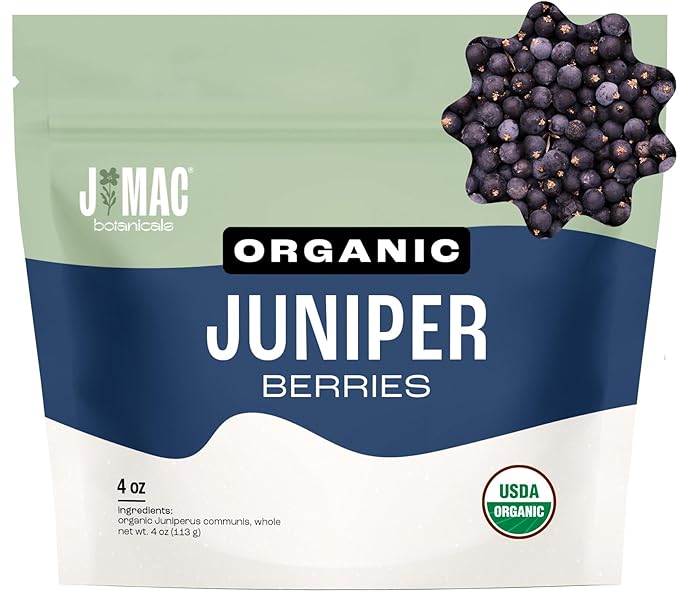 J MAC BOTANICALS, Organic Whole Juniper Berries, Certified Organic, juniper for herbal infusions, cooking and seasoning beef, pork, turkey brine, soups, syrups, cocktail bombs (4 oz)-FlexoryFit
