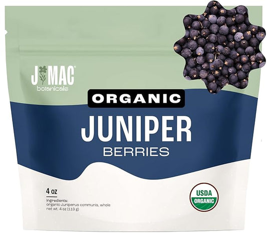 J MAC BOTANICALS, Organic Whole Juniper Berries, Certified Organic, juniper for herbal infusions, cooking and seasoning beef, pork, turkey brine, soups, syrups, cocktail bombs (4 oz)-FlexoryFit