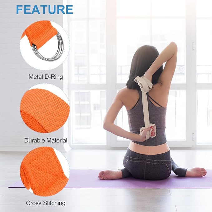 PATIKIL Yoga Strap for Stretching Cotton Yoga Belt with Adjustable Metal D-Ring Buckle Stretch Band for Fitness Pilates-FlexoryFit