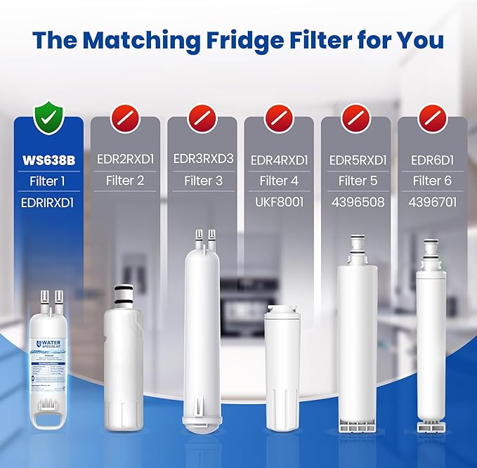 Waterspecialist EDR1RXD1 Replacement for Everydrop® Filter 1, W10295370A, EDR1RXD1B, P8RFWB2L, P4RFWB, Kenmore® 46-9081, 46-9930, WS638 Refrigerator Water Filter, 2 Filters
