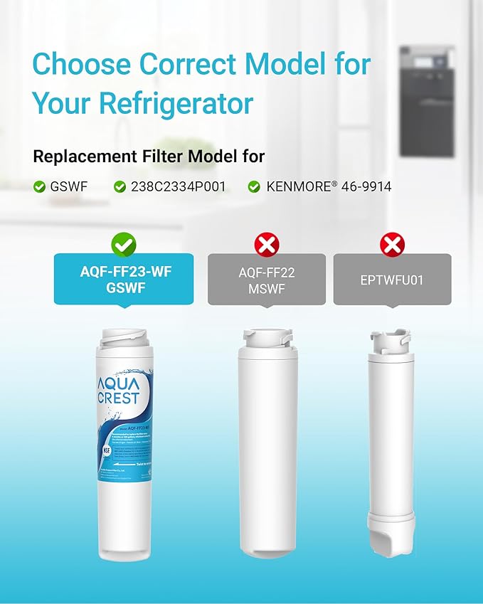 AQUA CREST GSWF Refrigerator Water Filter, Replacement for GE® GSWF Smart Water 238C2334P001, Kenmore® 46-9914, 469914, 9914, 2 Filters