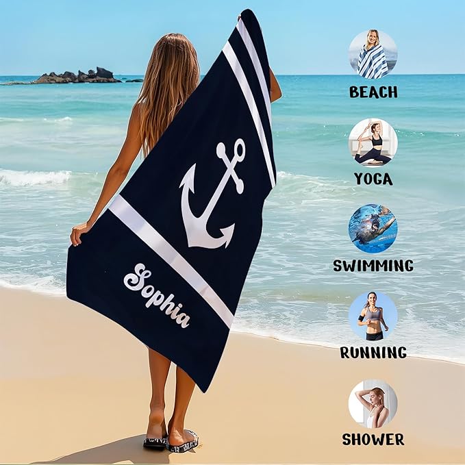 JML Personalized Beach Towel with Name, Custom Anchor Beach Towel, Customized Microfiber Pool Towel, Quick Dry & Absorbent Swim Towel for Adult,Anniversary, Birthday, Summer Holiday,Vacation-FlexoryFit