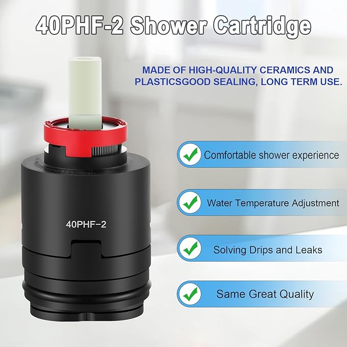 40PHF-2 40mm Pressure Balance Cartridge, Shower Cartridge Replacement, Faucet Cartridge Replacement for Tub/Shower Faucet Valve (with Distributor) Height 3.1 in (79 mm) Width 1.57 in (40 mm)